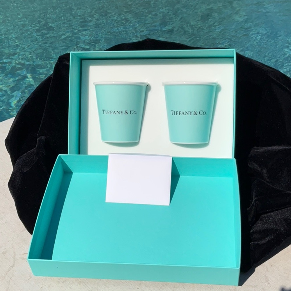 Tiffany Coffee Cups in Bone China, Set of two New In Box